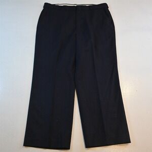 Vtg USA‎ Made 33x28 Blue 100% Wool Flannel Flat Front Classic Mens Pants